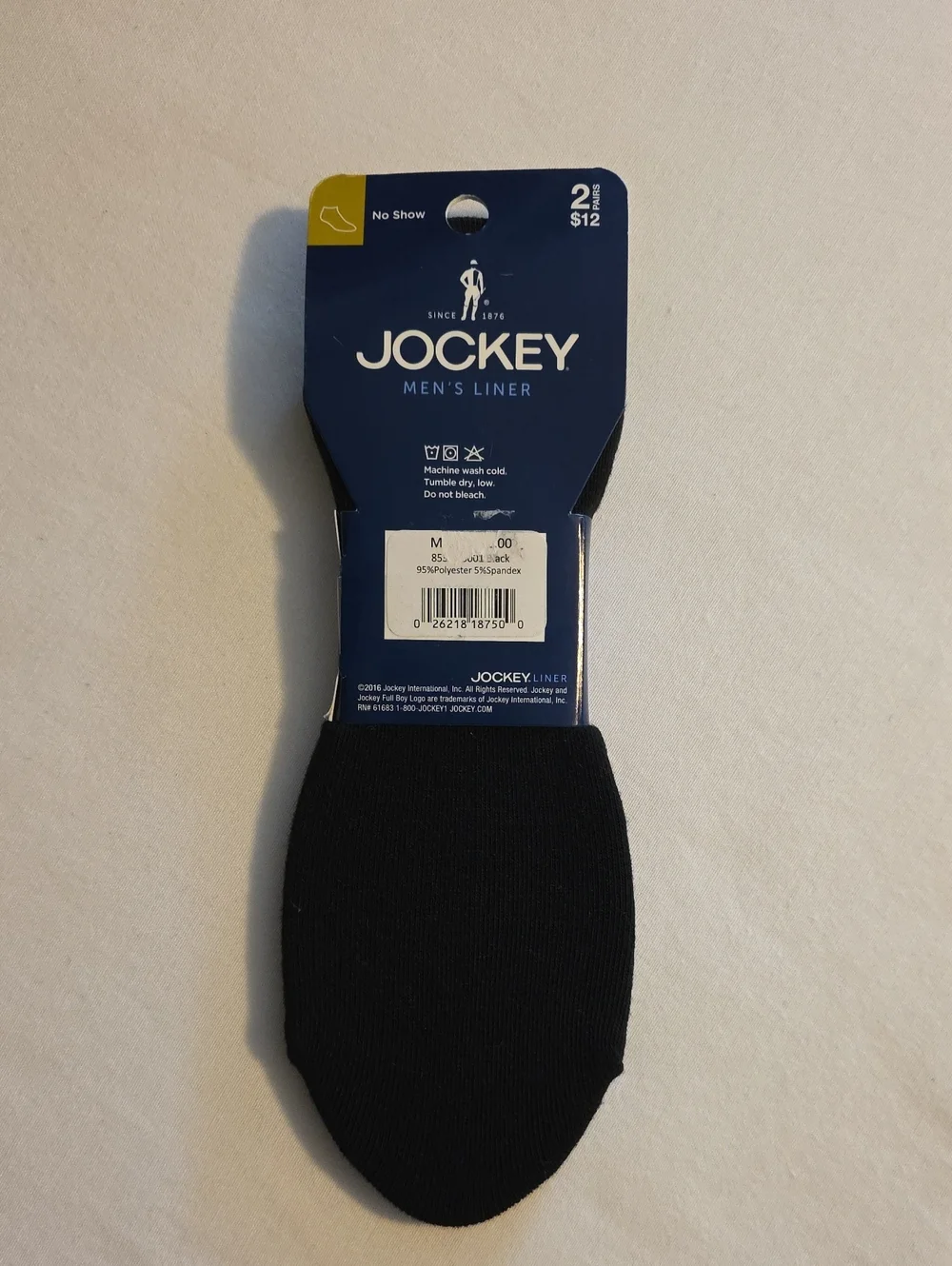 Jockey Men's No-Show Liner Socks - Black (2 Pack) Men's Shoe Sizes 9-12.